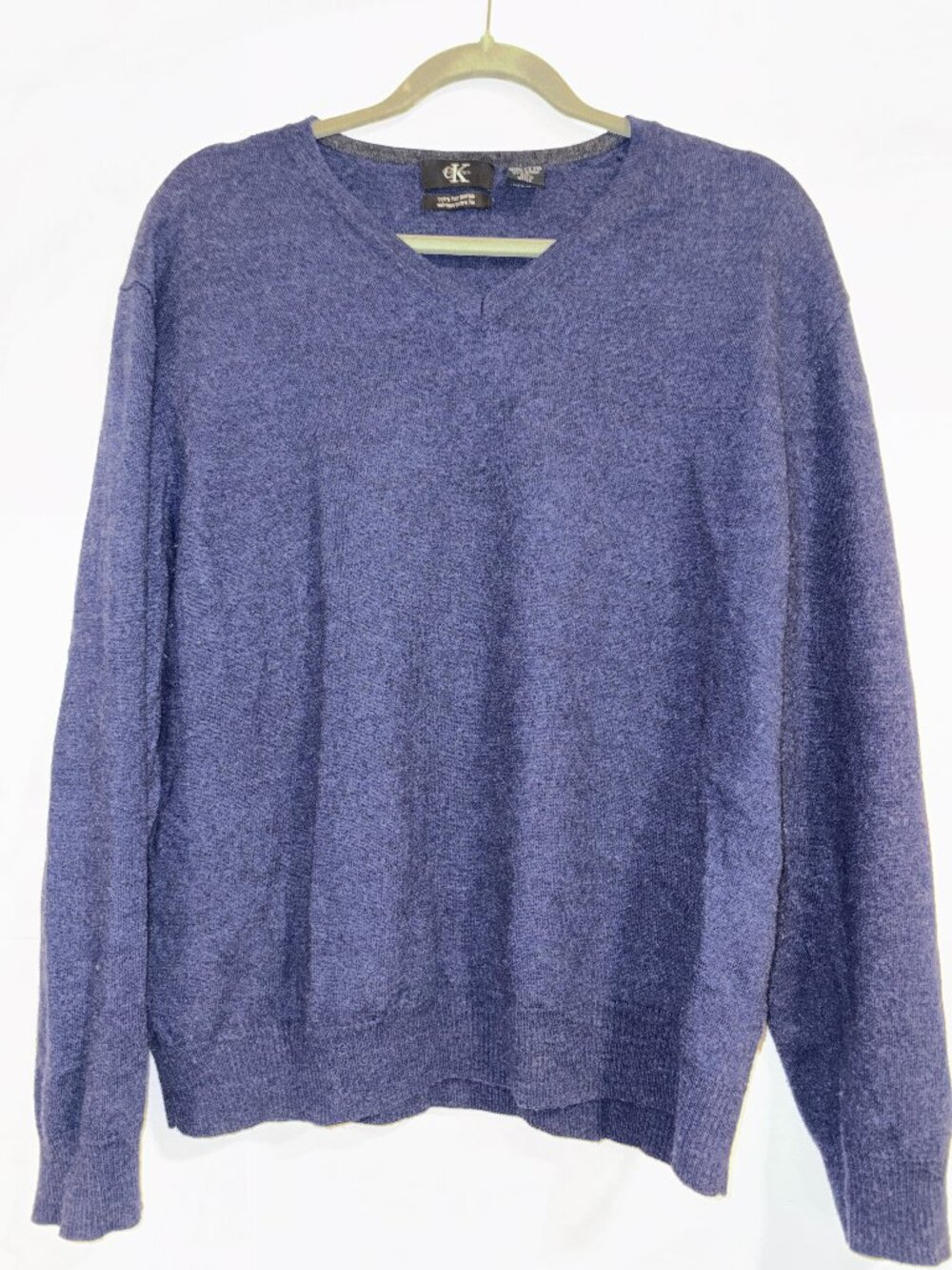Calvin Klein Mens Navy Blue 100% Extra Fine Merino Wool V-Neck Sweater XXL